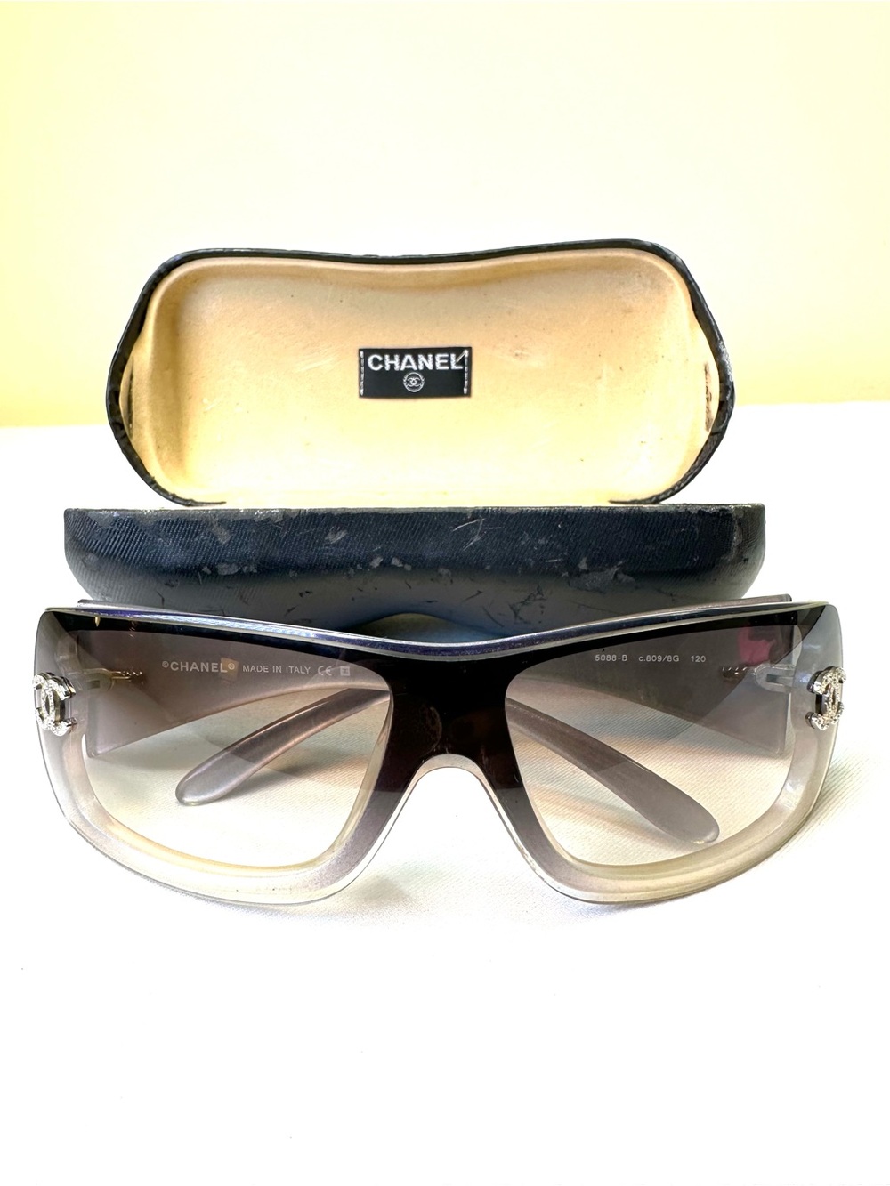 CHANEL CC Crystal Shield Sunglasses Rare Vintage Gradient Lenses w/ COA - Picture 3 of 17